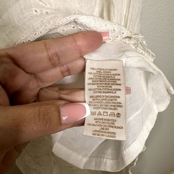 Free People Off Shoulder Dress Medium Ivory Cottagecore Prairie Indie Midi Eyele - Picture 10 of 15